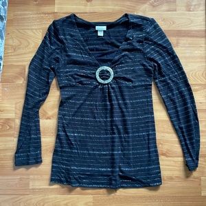 Limited Too Black w Silver Glitter Striped Long Sleeve (Size 12)